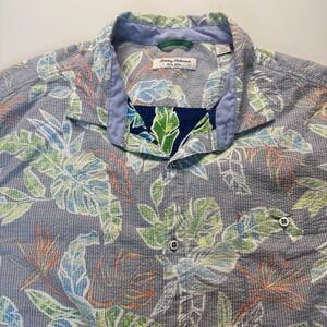 Tommy Bahama Nova Wave Shirt Mens XXXL Blue Tropical Leaf Stretch Seersucker